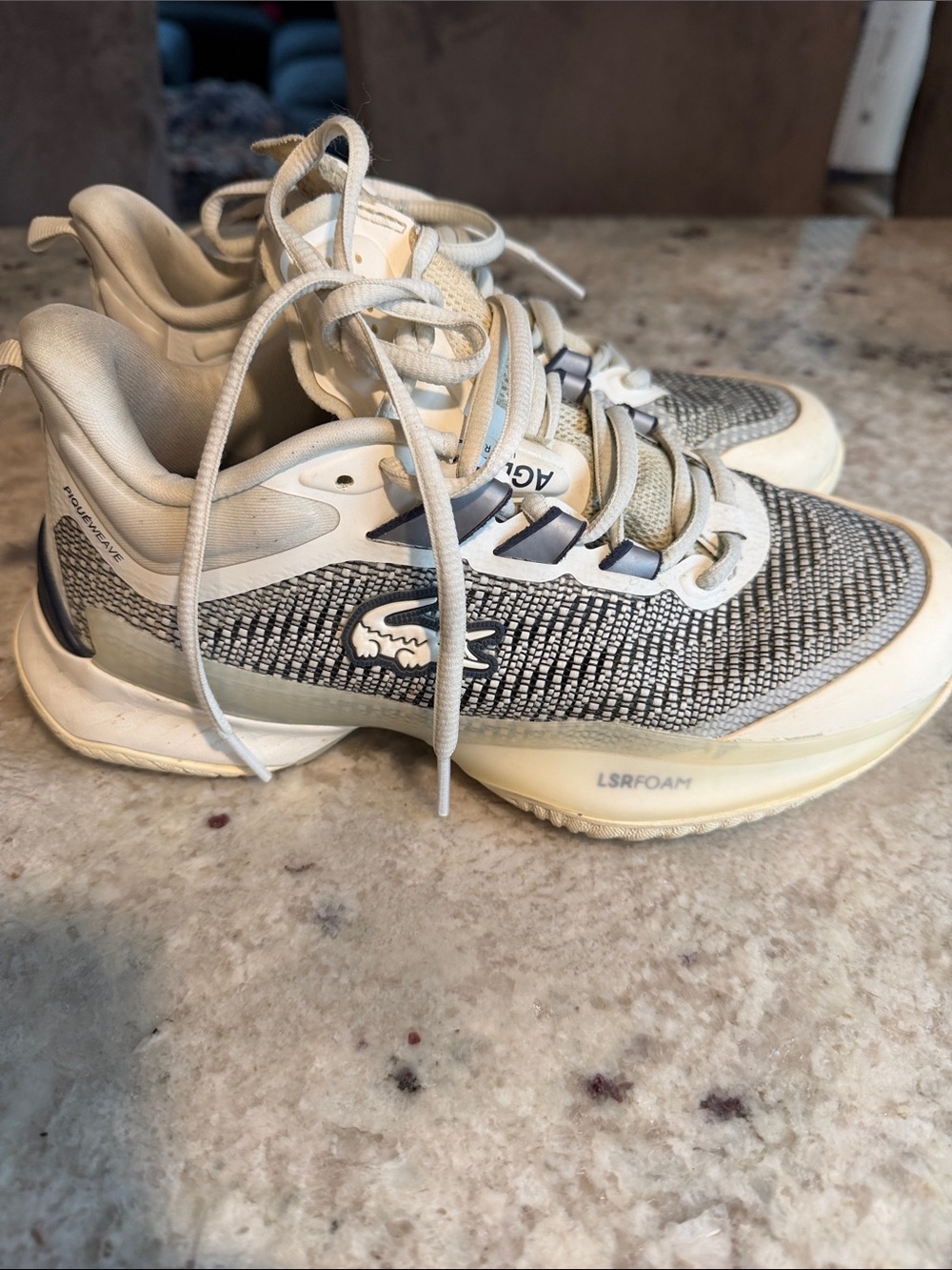 Lacoste Knit Athletic Sneakers in White and Gray